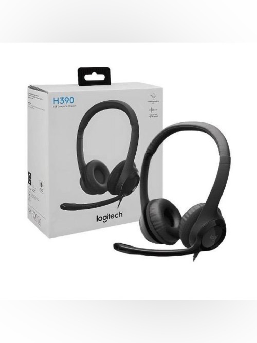 Logitech H390 USB Headset — Black Stereo Headphones with Boom Mic